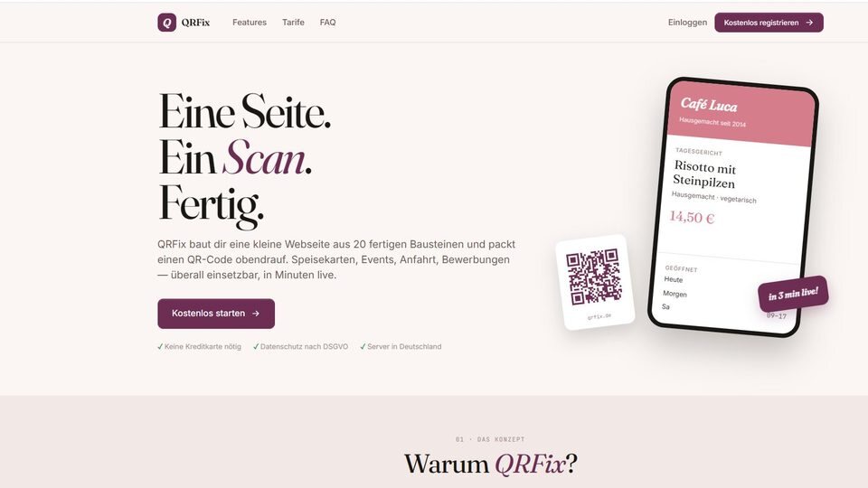 Screenshot der Website qrfix.de